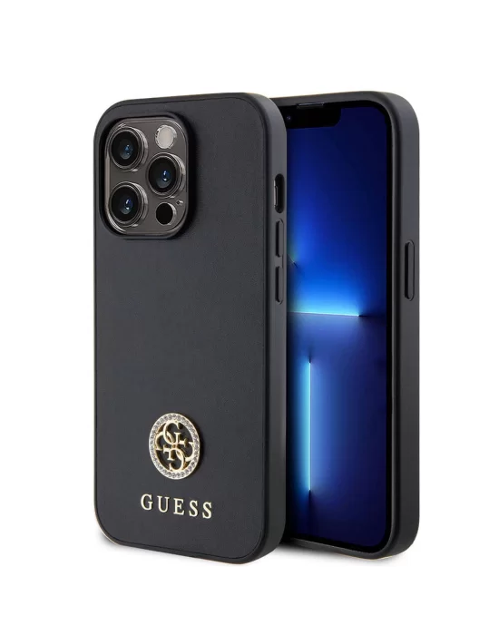 Apple iPhone 15 Pro Kılıf Guess Orjinal Lisanslı Deri 4G Metal Logo Strass Kapak