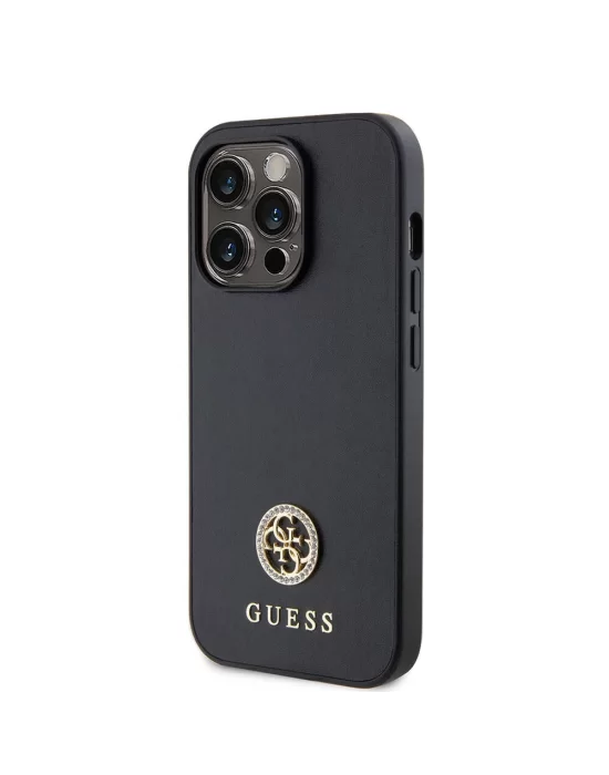 Apple iPhone 15 Pro Kılıf Guess Orjinal Lisanslı Deri 4G Metal Logo Strass Kapak