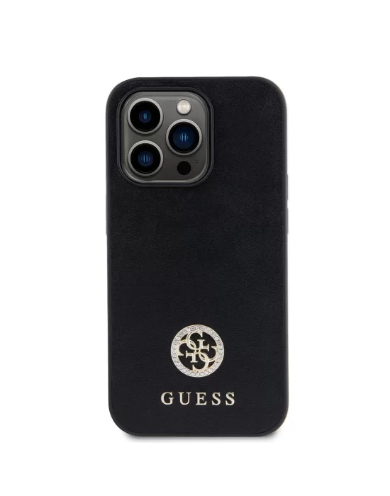 Apple iPhone 15 Pro Kılıf Guess Orjinal Lisanslı Deri 4G Metal Logo Strass Kapak