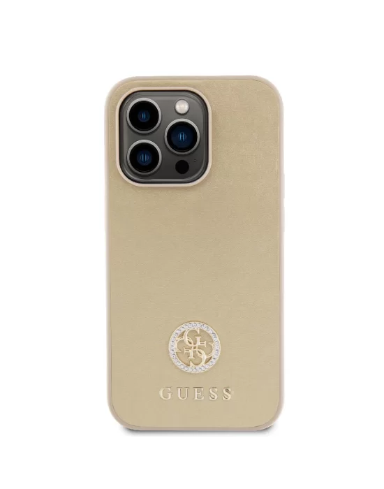 Apple iPhone 15 Pro Kılıf Guess Orjinal Lisanslı Deri 4G Metal Logo Strass Kapak