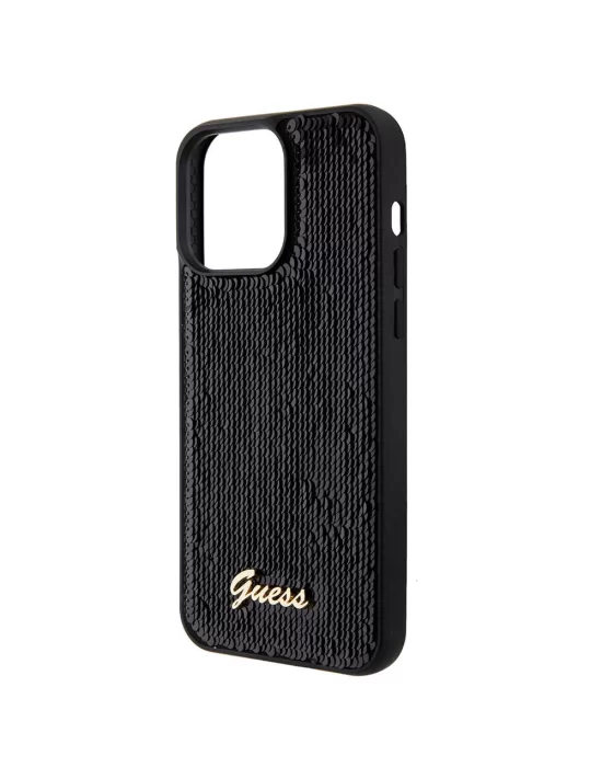 Apple iPhone 15 Pro Kılıf Guess Orjinal Lisanslı Pullu Arka Yüzey Metal Yazı Logolu Sequin Script Kapak