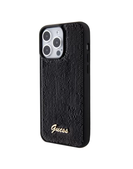 Apple iPhone 15 Pro Kılıf Guess Orjinal Lisanslı Pullu Arka Yüzey Metal Yazı Logolu Sequin Script Kapak