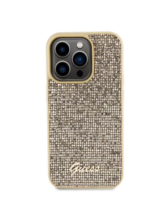 Apple iPhone 15 Pro Kılıf Guess Orjinal Lisanslı Yazı Logolu Disco Script Metal Kapak