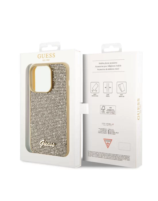 Apple iPhone 15 Pro Kılıf Guess Orjinal Lisanslı Yazı Logolu Disco Script Metal Kapak