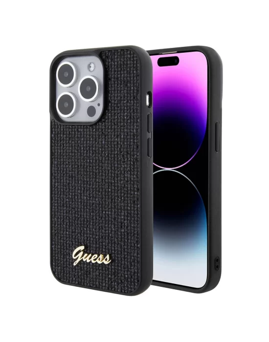 Apple iPhone 15 Pro Kılıf Guess Orjinal Lisanslı Yazı Logolu Disco Script Metal Kapak