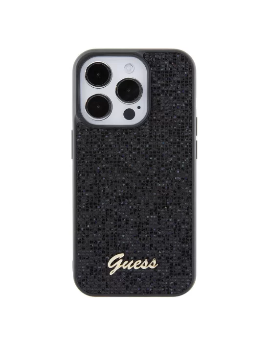 Apple iPhone 15 Pro Kılıf Guess Orjinal Lisanslı Yazı Logolu Disco Script Metal Kapak