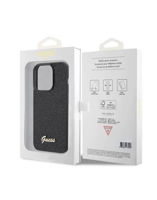 Apple iPhone 15 Pro Kılıf Guess Orjinal Lisanslı Yazı Logolu Disco Script Metal Kapak