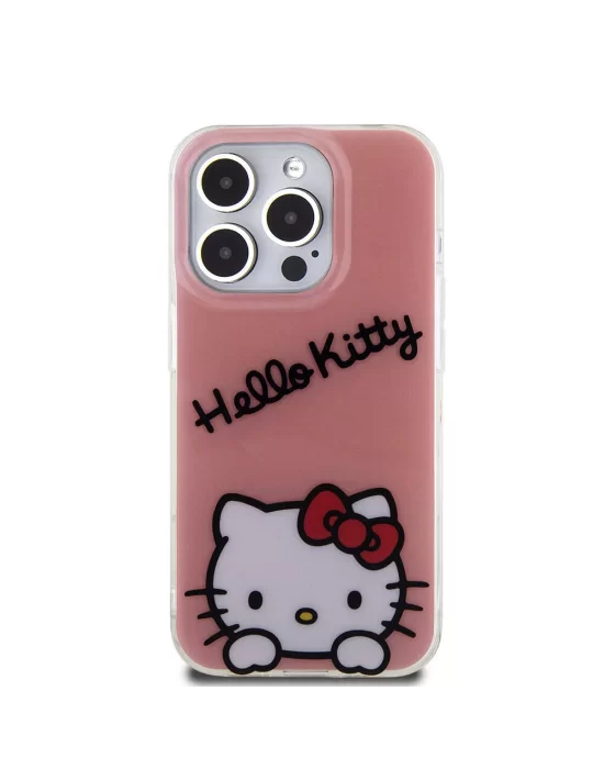 Apple iPhone 15 Pro Kılıf Hello Kitty Orjinal Lisanslı Askılı Yazı ve İkonik Logolu Daydreaming Kapak