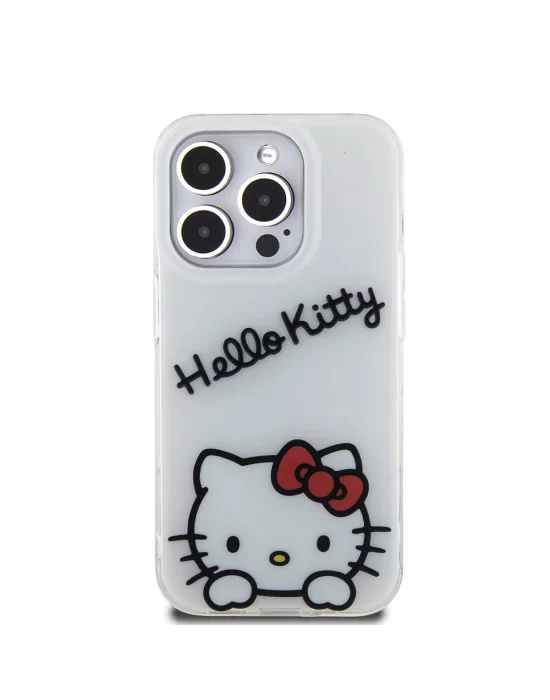 Apple iPhone 15 Pro Kılıf Hello Kitty Orjinal Lisanslı Askılı Yazı ve İkonik Logolu Daydreaming Kapak