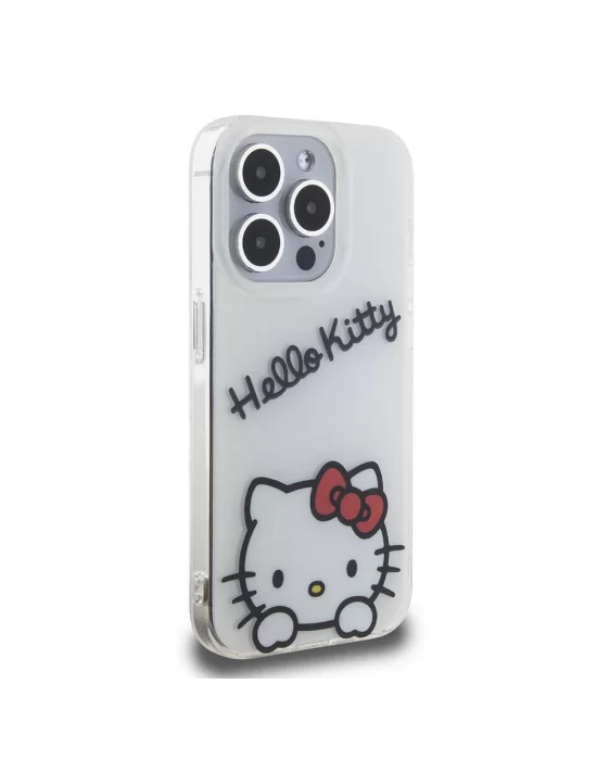 Apple iPhone 15 Pro Kılıf Hello Kitty Orjinal Lisanslı Askılı Yazı ve İkonik Logolu Daydreaming Kapak