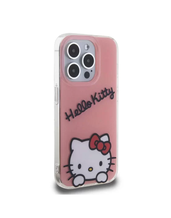 Apple iPhone 15 Pro Kılıf Hello Kitty Orjinal Lisanslı Askılı Yazı ve İkonik Logolu Daydreaming Kapak