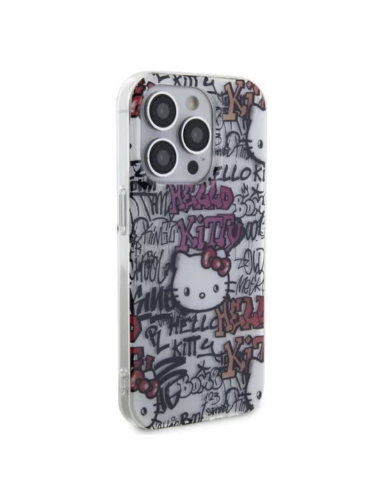 Apple iPhone 15 Pro Kılıf Hello Kitty Orjinal Lisanslı İkonik Logolu Etiket Graffiti Kapak