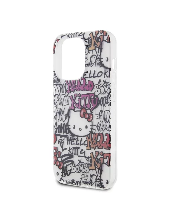 Apple iPhone 15 Pro Kılıf Hello Kitty Orjinal Lisanslı İkonik Logolu Etiket Graffiti Kapak