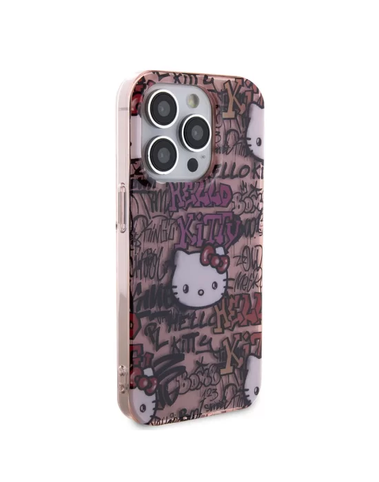 Apple iPhone 15 Pro Kılıf Hello Kitty Orjinal Lisanslı İkonik Logolu Etiket Graffiti Kapak