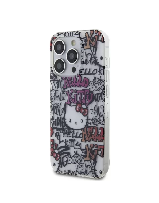 Apple iPhone 15 Pro Kılıf Hello Kitty Orjinal Lisanslı İkonik Logolu Etiket Graffiti Kapak