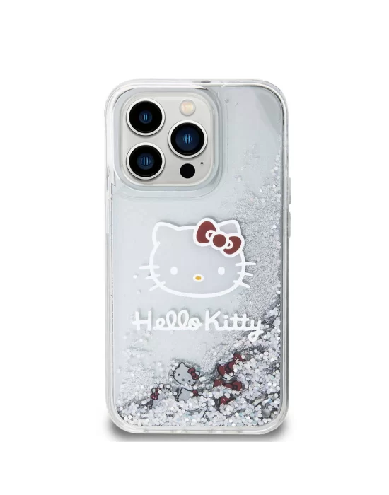 Apple iPhone 15 Pro Kılıf Hello Kitty Orjinal Lisanslı İkonik Sıvılı Glitter Kapak