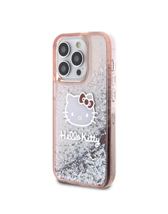 Apple iPhone 15 Pro Kılıf Hello Kitty Orjinal Lisanslı İkonik Sıvılı Glitter Kapak