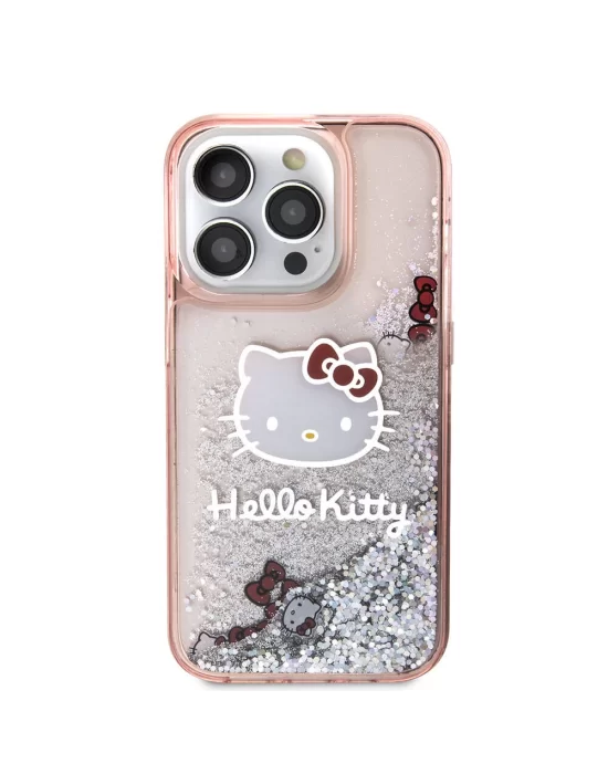 Apple iPhone 15 Pro Kılıf Hello Kitty Orjinal Lisanslı İkonik Sıvılı Glitter Kapak