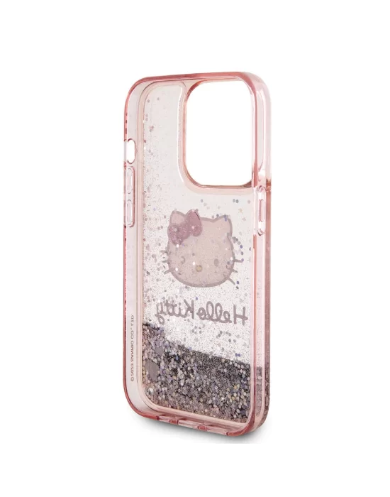 Apple iPhone 15 Pro Kılıf Hello Kitty Orjinal Lisanslı İkonik Sıvılı Glitter Kapak