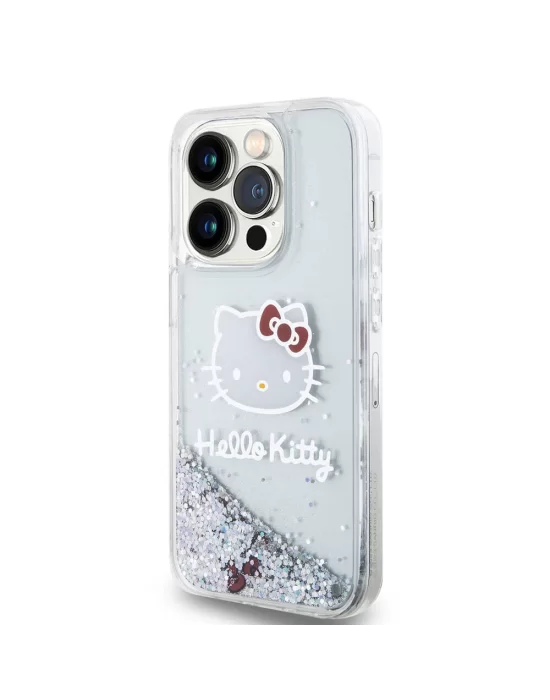 Apple iPhone 15 Pro Kılıf Hello Kitty Orjinal Lisanslı İkonik Sıvılı Glitter Kapak