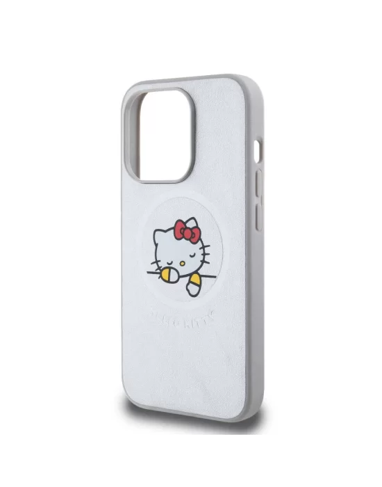 Apple iPhone 15 Pro Kılıf Hello Kitty Orjinal Lisanslı Magsafe Şarj Özellikli Baskı Logolu Uyuyan Kitty Deri Kapak