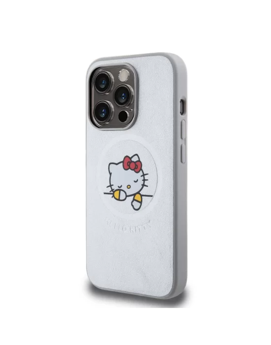 Apple iPhone 15 Pro Kılıf Hello Kitty Orjinal Lisanslı Magsafe Şarj Özellikli Baskı Logolu Uyuyan Kitty Deri Kapak