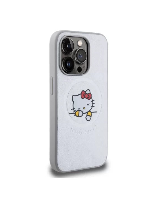 Apple iPhone 15 Pro Kılıf Hello Kitty Orjinal Lisanslı Magsafe Şarj Özellikli Baskı Logolu Uyuyan Kitty Deri Kapak