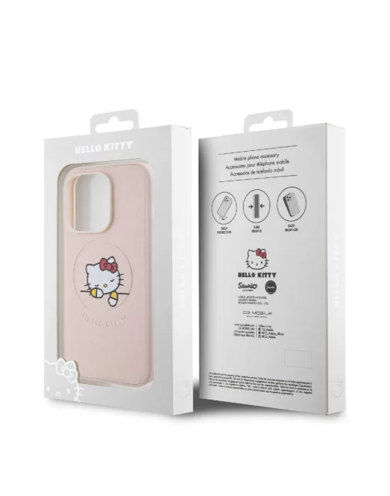 Apple iPhone 15 Pro Kılıf Hello Kitty Orjinal Lisanslı Magsafe Şarj Özellikli Baskı Logolu Uyuyan Kitty Deri Kapak