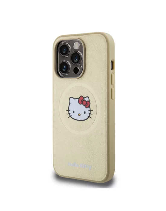 Apple iPhone 15 Pro Kılıf Hello Kitty Orjinal Lisanslı Magsafe Şarj Özellikli Kitty Head Deri Kapak