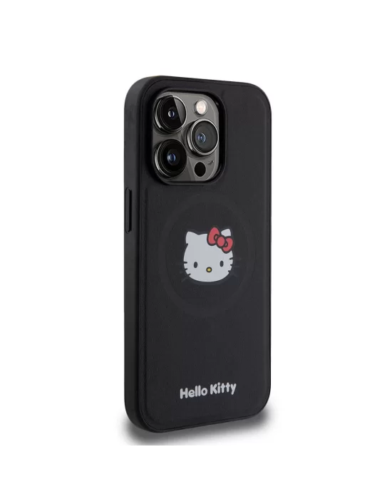 Apple iPhone 15 Pro Kılıf Hello Kitty Orjinal Lisanslı Magsafe Şarj Özellikli Kitty Head Deri Kapak