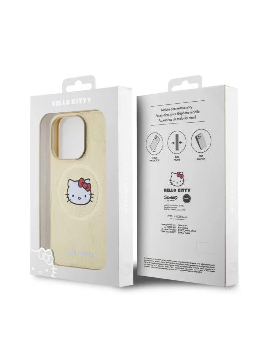 Apple iPhone 15 Pro Kılıf Hello Kitty Orjinal Lisanslı Magsafe Şarj Özellikli Kitty Head Deri Kapak