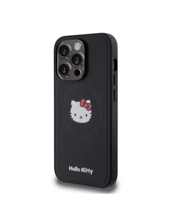 Apple iPhone 15 Pro Kılıf Hello Kitty Orjinal Lisanslı Magsafe Şarj Özellikli Kitty Head Deri Kapak