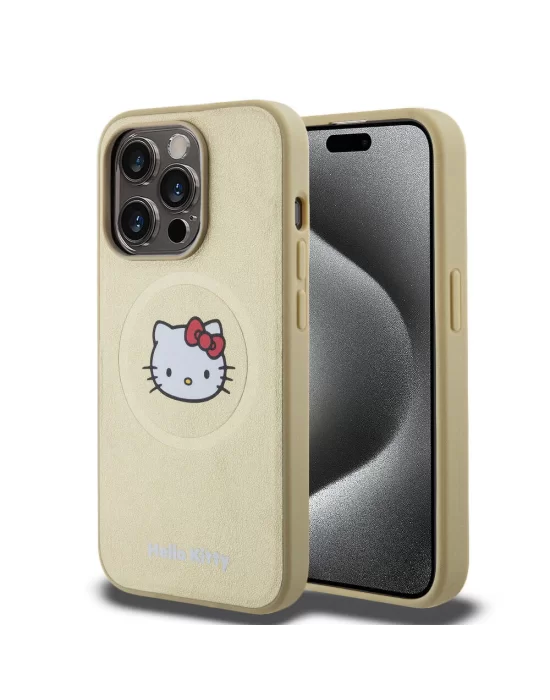 Apple iPhone 15 Pro Kılıf Hello Kitty Orjinal Lisanslı Magsafe Şarj Özellikli Kitty Head Deri Kapak