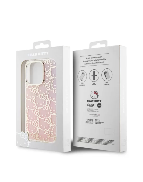 Apple iPhone 15 Pro Kılıf Hello Kitty Orjinal Lisanslı Renk Geçişli Elektroplating Kaplama Kitty Head Desenli Kapak