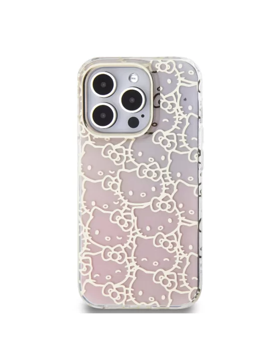 Apple iPhone 15 Pro Kılıf Hello Kitty Orjinal Lisanslı Renk Geçişli Elektroplating Kaplama Kitty Head Desenli Kapak