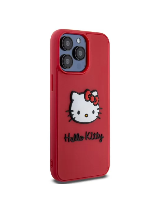 Apple iPhone 15 Pro Kılıf Hello Kitty Orjinal Lisanslı Yazı ve İkonik Logolu 3D Rubber Kitty Head Kapak