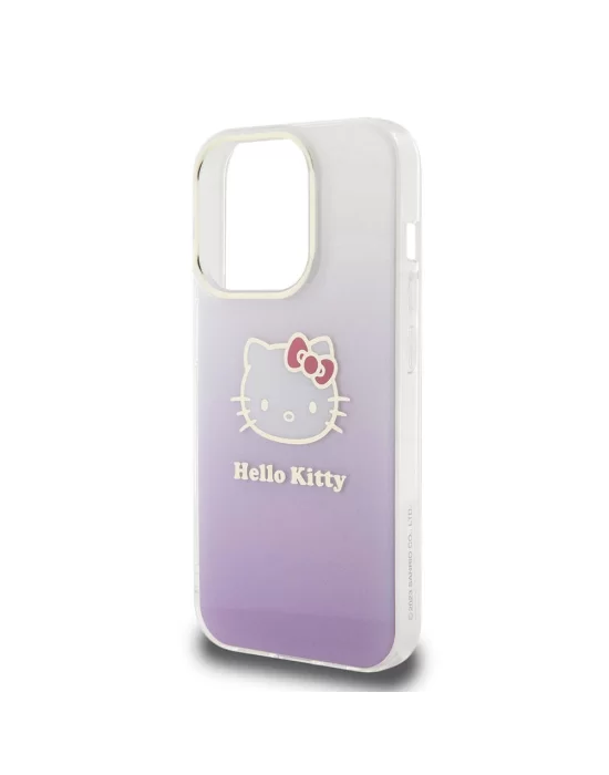 Apple iPhone 15 Pro Kılıf Hello Kitty Orjinal Lisanslı Yazı ve İkonik Logolu Elektroplating Kaplama Gradyan Kapak