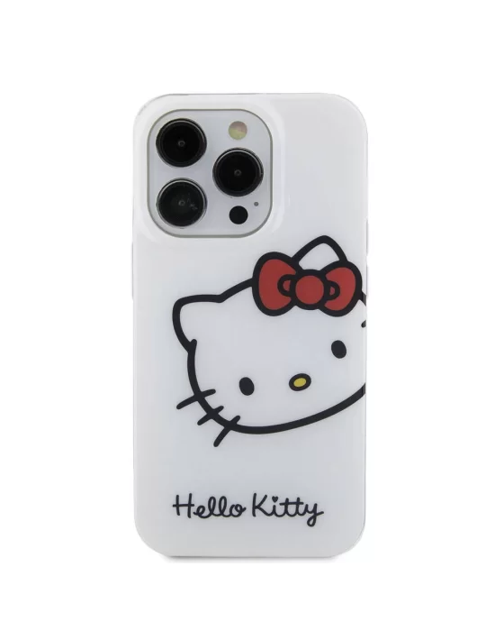 Apple iPhone 15 Pro Kılıf Hello Kitty Orjinal Lisanslı Yazı ve İkonik Logolu Kitty Head Kapak