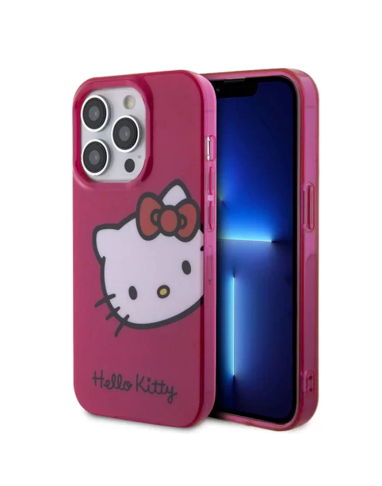 Apple iPhone 15 Pro Kılıf Hello Kitty Orjinal Lisanslı Yazı ve İkonik Logolu Kitty Head Kapak