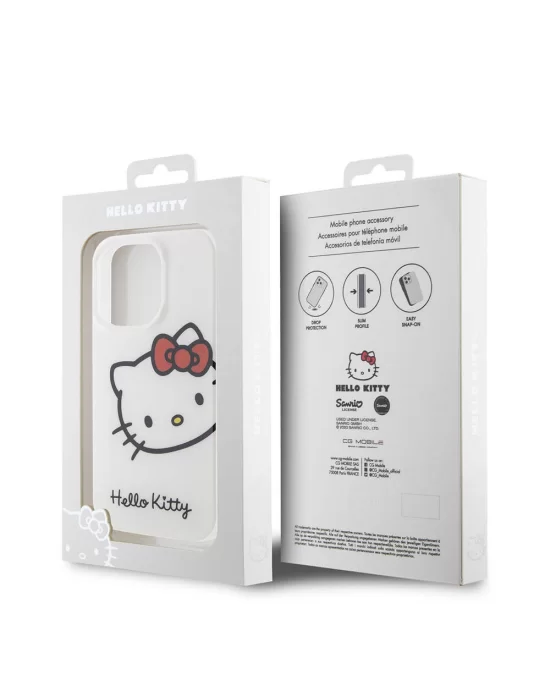 Apple iPhone 15 Pro Kılıf Hello Kitty Orjinal Lisanslı Yazı ve İkonik Logolu Kitty Head Kapak