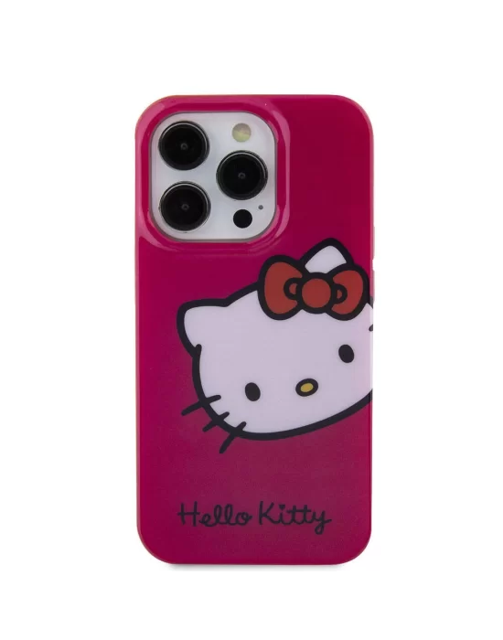 Apple iPhone 15 Pro Kılıf Hello Kitty Orjinal Lisanslı Yazı ve İkonik Logolu Kitty Head Kapak