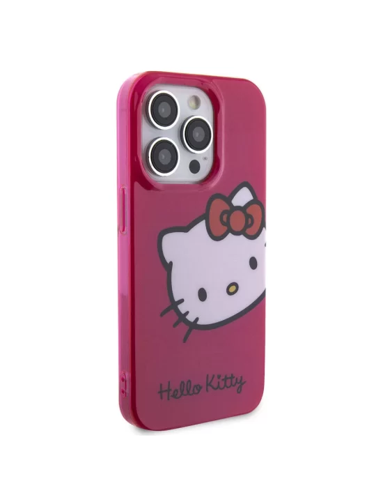 Apple iPhone 15 Pro Kılıf Hello Kitty Orjinal Lisanslı Yazı ve İkonik Logolu Kitty Head Kapak