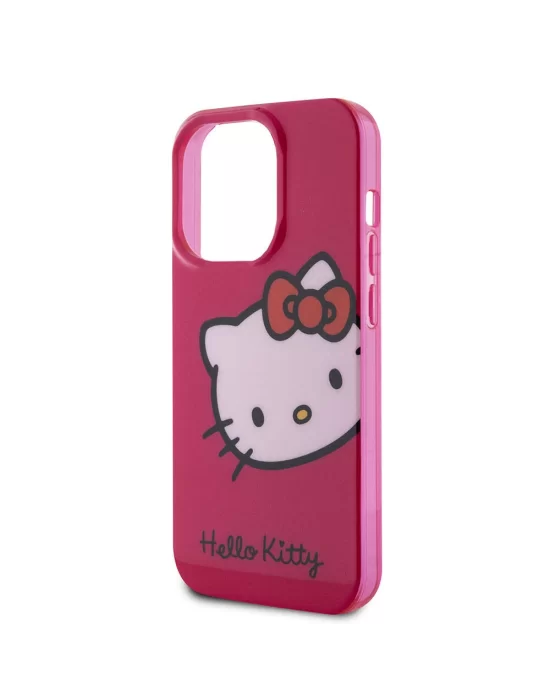 Apple iPhone 15 Pro Kılıf Hello Kitty Orjinal Lisanslı Yazı ve İkonik Logolu Kitty Head Kapak