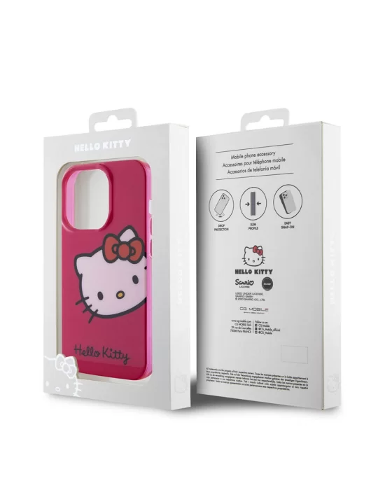 Apple iPhone 15 Pro Kılıf Hello Kitty Orjinal Lisanslı Yazı ve İkonik Logolu Kitty Head Kapak