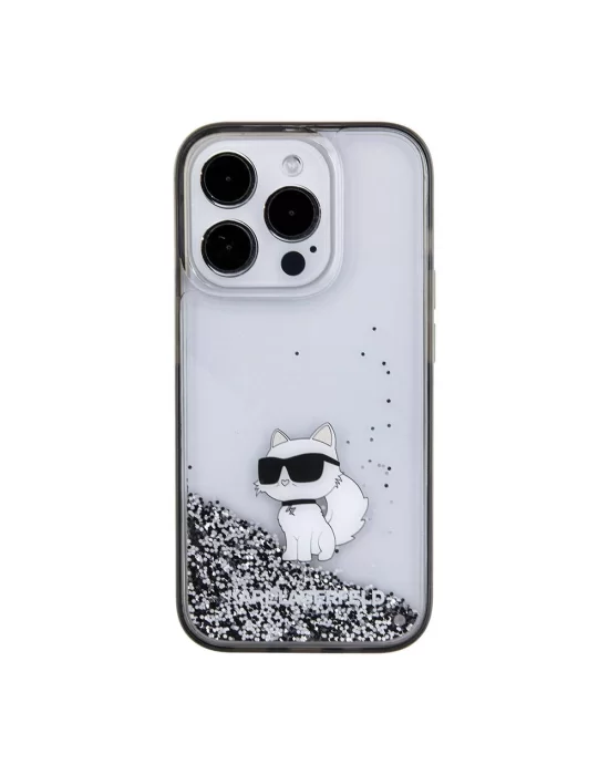 Apple iPhone 15 Pro Kılıf Karl Lagerfeld Choupette Sıvılı Glitter Orjinal Lisanslı Kapak