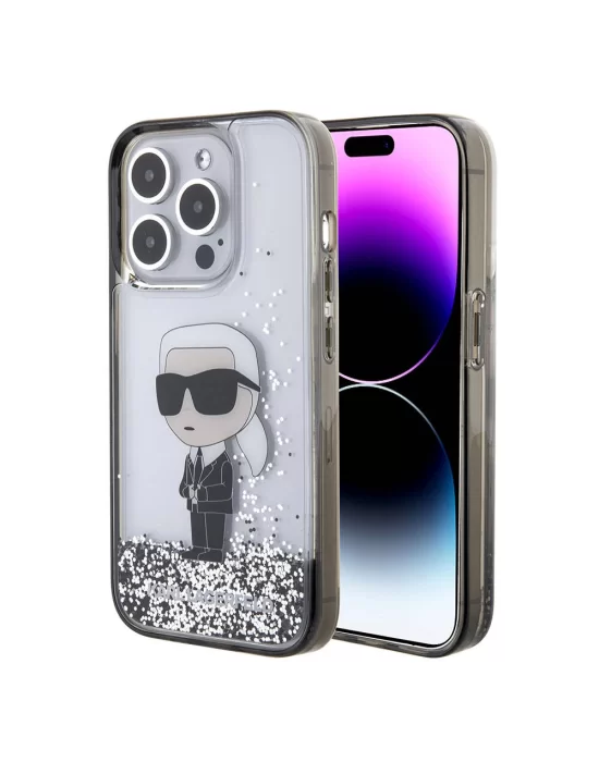 Apple iPhone 15 Pro Kılıf Karl Lagerfeld İkonik Sıvılı Glitter Orjinal Lisanslı Kapak