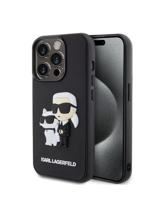 Apple iPhone 15 Pro Kılıf Karl Lagerfeld Silikon 3D K&C Logo Orjinal Lisanslı Kapak