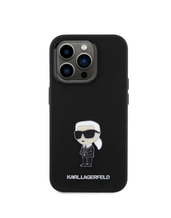 Apple iPhone 15 Pro Kılıf Karl Lagerfeld Silikon İkonik Metal Logo Orjinal Lisanslı Kapak