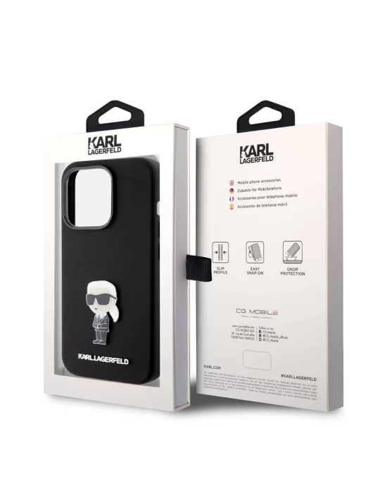 Apple iPhone 15 Pro Kılıf Karl Lagerfeld Silikon İkonik Metal Logo Orjinal Lisanslı Kapak