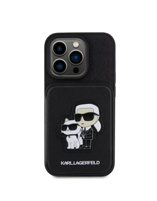 Apple iPhone 15 Pro Kılıf Karl Lagerfeld Standlı Kartlıklı Saffiano K&C Metal Logo Orjinal Lisanslı Kapak